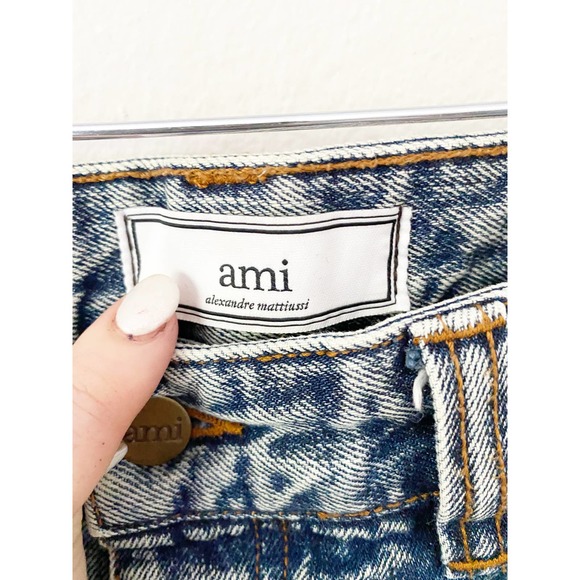 Ami Alexandra 448 Acid Wash Raw Hem Rigid Denim Jeans - Picture 5 of 6